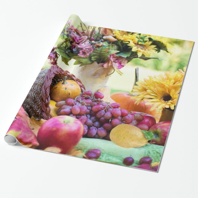 Cornucopia Autumn Harvest Chef's Table Wrapping Paper (Unrolled)