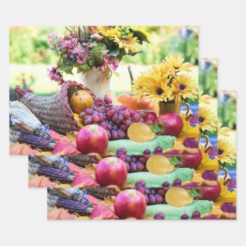 Cornucopia Autumn Harvest Chefs Table Wrapping Paper Sheets