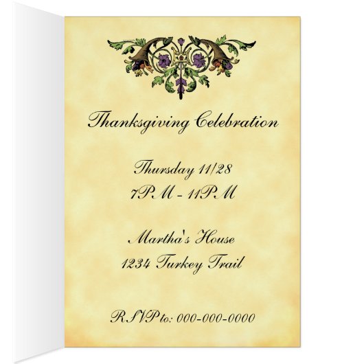 Cornucopia Custom Thanksgiving Folded Invitation (Inside (Right))