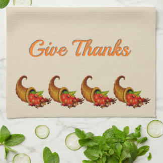 Cornucopia Give Thanks Thanksgiving Kitchen Towel