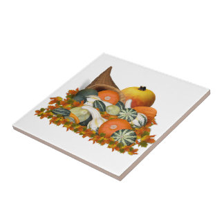 Cornucopia Gourds Thanksgiving Ceramic Tile