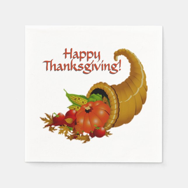 Cornucopia Happy Thanksgiving Napkins (Front)