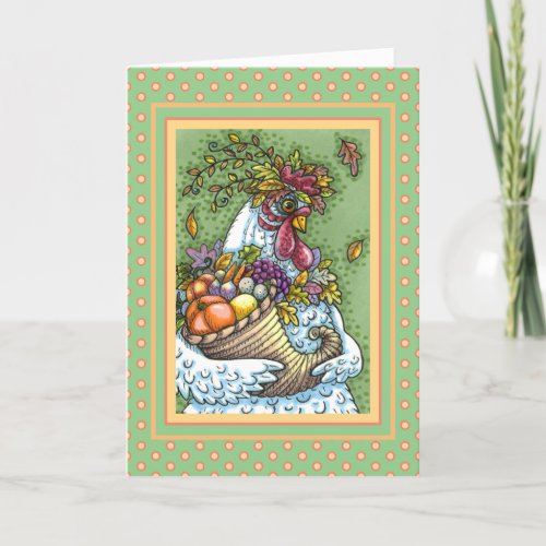 CORNUCOPIA HEN THANKSGIVING CHICKEN FALL HARVEST HOLIDAY CARD