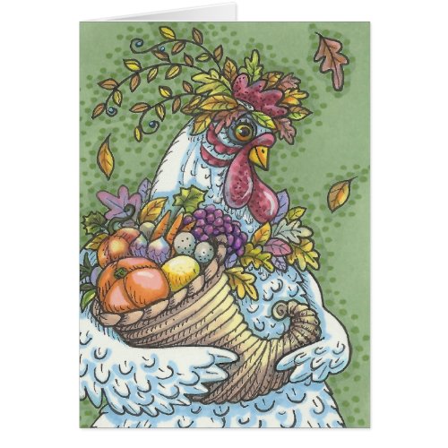 CORNUCOPIA HEN THANKSGIVING GREETING CARD Blank