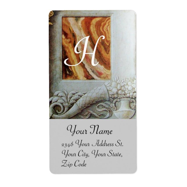 CORNUCOPIA  MONOGRAM , black and white grey brown Label (Front)