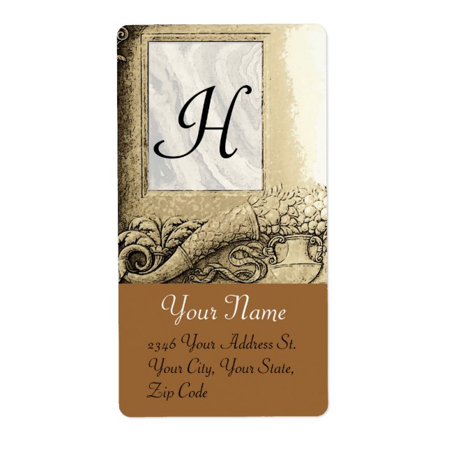 CORNUCOPIA  MONOGRAM , black and white grey brown Label (Front)