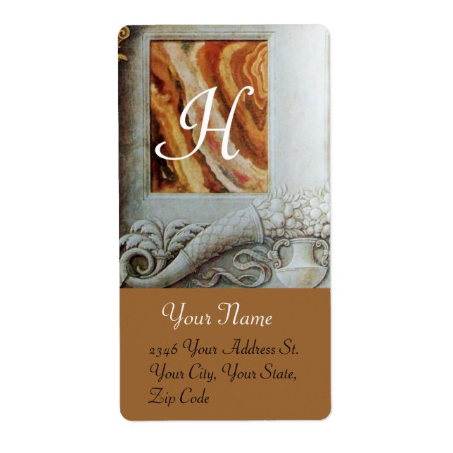 CORNUCOPIA  MONOGRAM , black and white grey brown Label (Front)