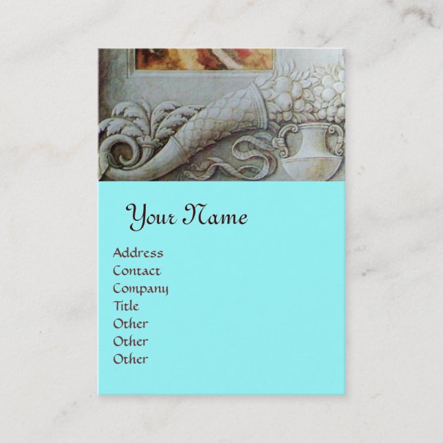 CORNUCOPIA  MONOGRAM, bright black,grey,sky blue Business Card (Front)