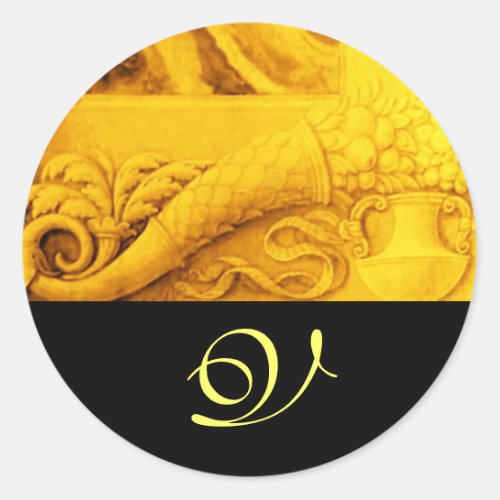 CORNUCOPIA  MONOGRAM  bright gold yellow black Classic Round Sticker