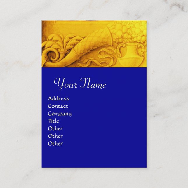 CORNUCOPIA  MONOGRAM , bright gold yellow,blue Business Card (Front)