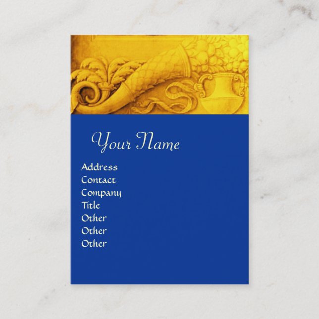 CORNUCOPIA  MONOGRAM , bright gold yellow,blue Business Card (Front)