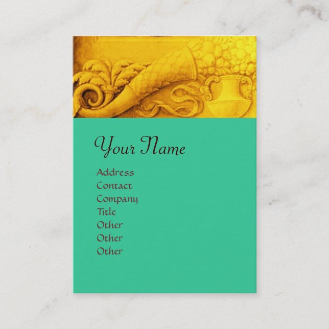 CORNUCOPIA  MONOGRAM , bright ,gold, yellow,green Business Card (Front)