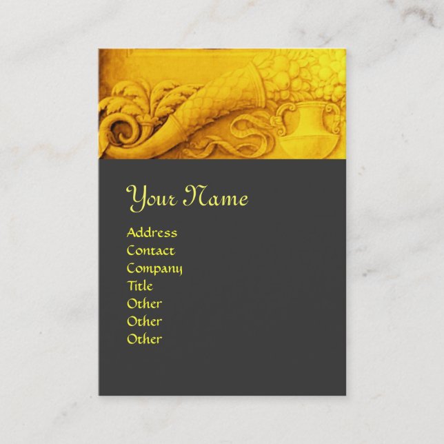 CORNUCOPIA  MONOGRAM , bright gold yellow,grey Business Card (Front)