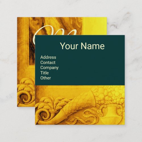 CORNUCOPIA  MONOGRAM  GOLD YELLOW GREEN SQUARE BUSINESS CARD