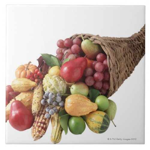 Cornucopia of fruit and vegetables ceramic tile