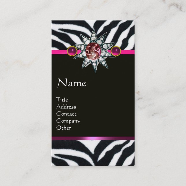 CORNUCOPIA PINK BLACK WHITE ZEBRA FUR MONOGRAM BUSINESS CARD (Front)
