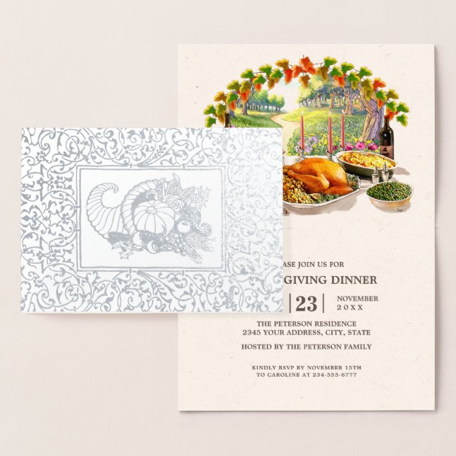 Cornucopia Real Foil Thanksgiving Dinner Invites (Display)