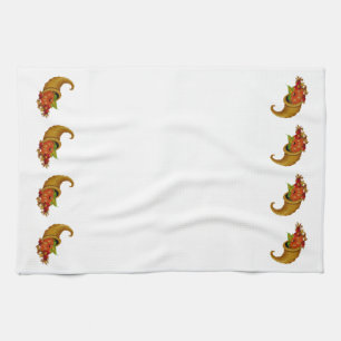 Cornucopia Row White Kitchen Towels