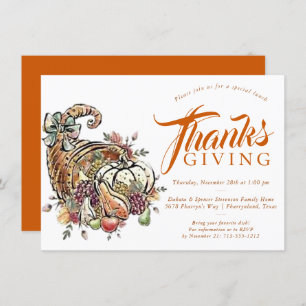 Cornucopia Sublimation Orange Thanksgiving Invitation
