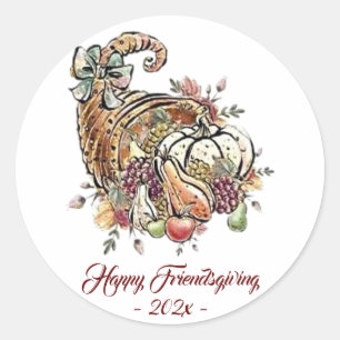 Cornucopia Sublimation Vintage Red Friendsgiving Classic Round Sticker