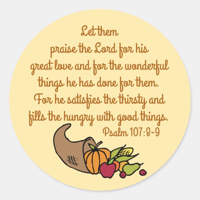 Cornucopia Thanksgiving Classic Round Sticker (Front)