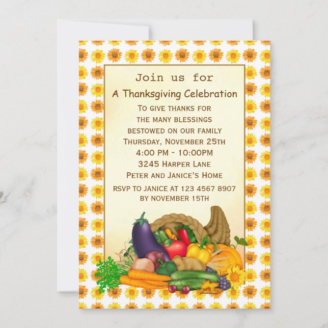 Cornucopia Thanksgiving party Invitation (Front)