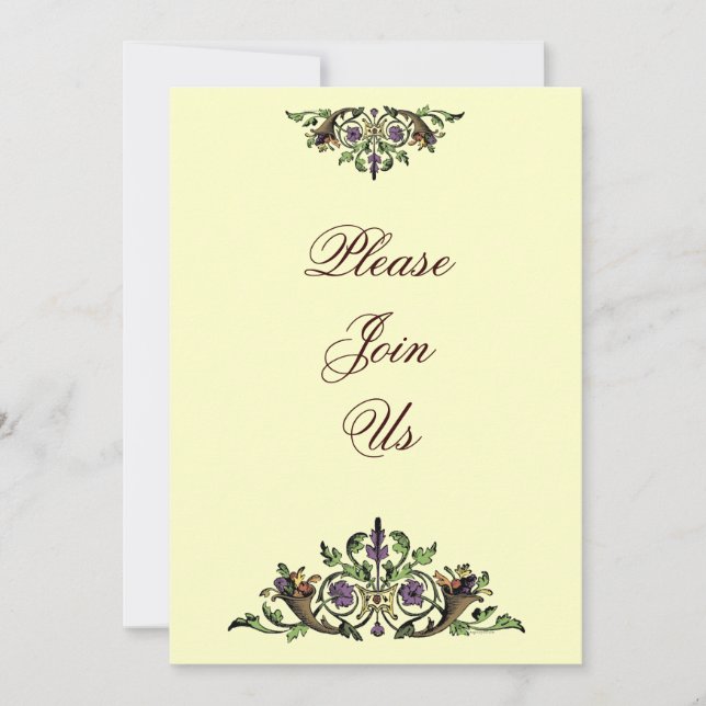 Cornucopia Vintage Thanksgiving Custom Invitations (Front)