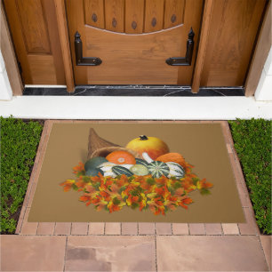 Cornucopia with Fall Gourds Thanksgiving Doormat