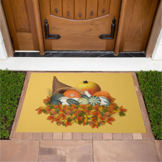 Cornucopia with Fall Gourds Thanksgiving Doormat