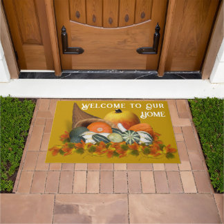 Cornucopia with Fall Gourds Thanksgiving Doormat