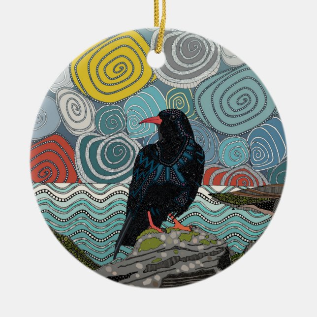 cornwall chough ceramic ornament (Front)