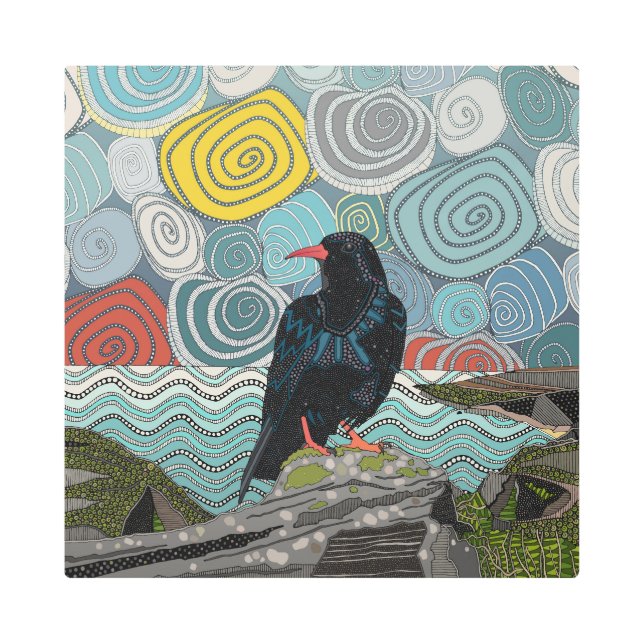 Cornwall chough metal print (Front)