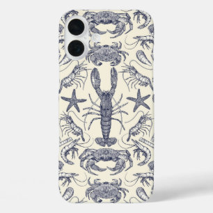 cornwall crustaceans damask blue pearl iPhone 16 plus case