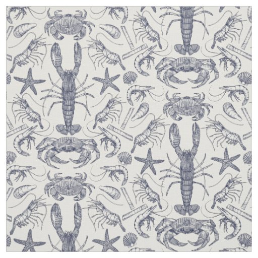 cornwall crustaceans damask blue pearl fabric