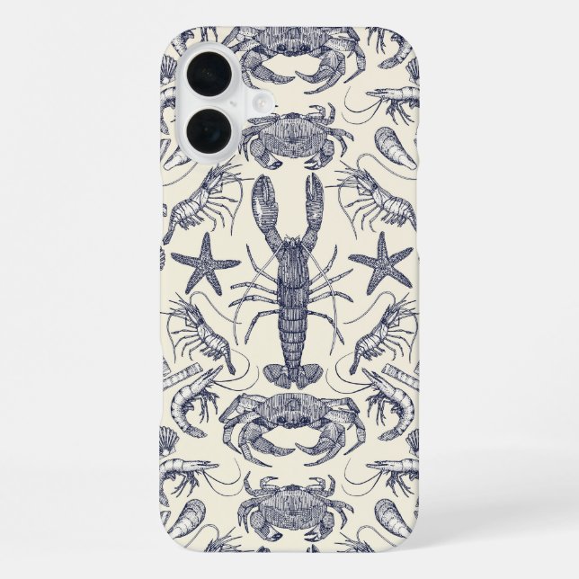 cornwall crustaceans damask blue pearl  iphone case (Back)