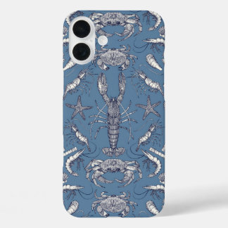 cornwall crustaceans damask blue ultra marine iPhone 16 plus case