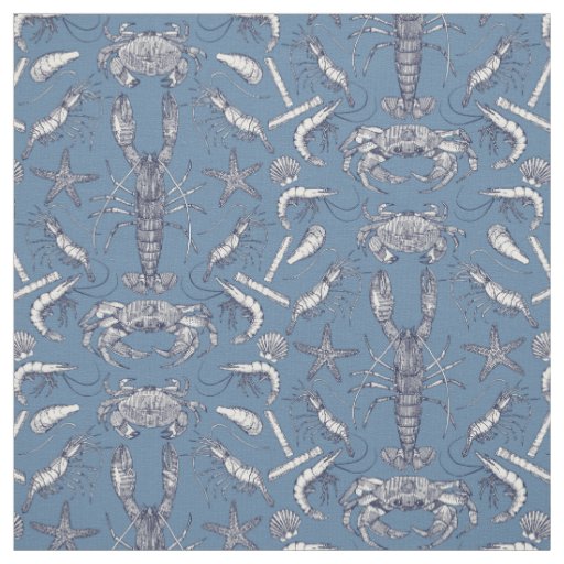 cornwall crustaceans damask blue ultra marine fabric