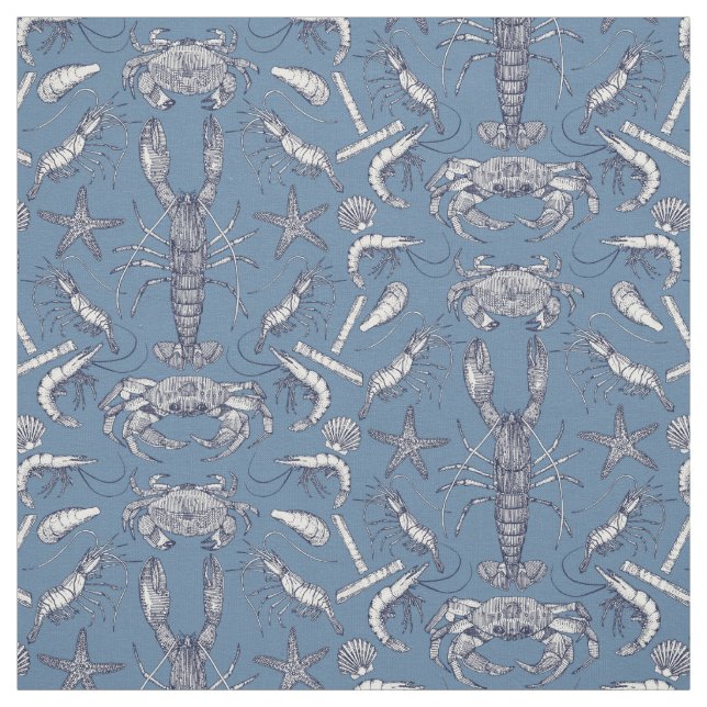cornwall crustaceans damask blue ultra marine fabric (Swatch)
