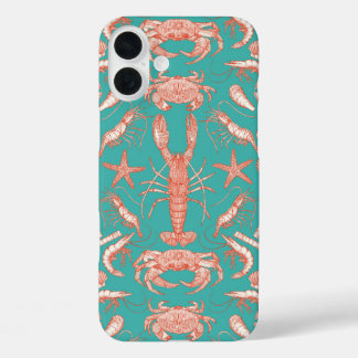 cornwall crustaceans damask cayenne verdigris iPhone 16 plus case