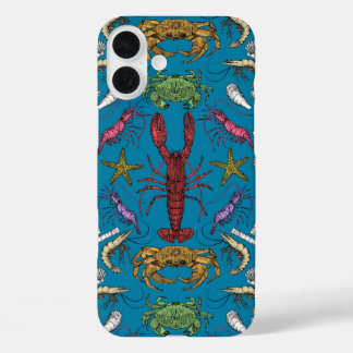 cornwall crustaceans damask pop blue iPhone 16 plus case