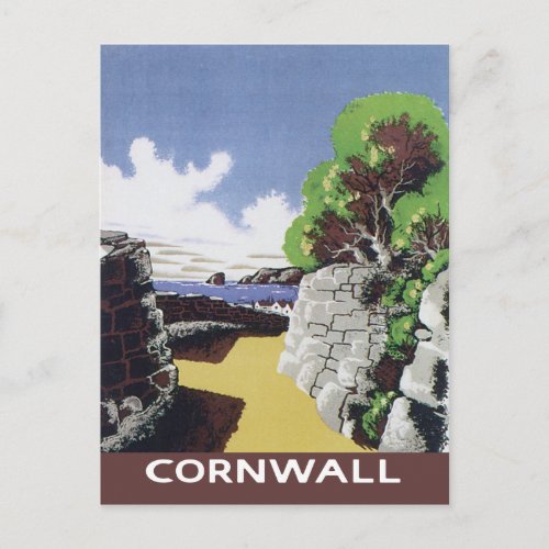 Cornwall England vintage travel style Postcard