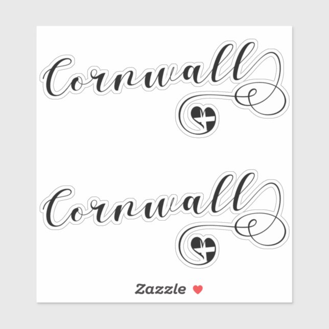 Cornwall Flag in Heart, Cornish, Kernow Sticker (Sheet)