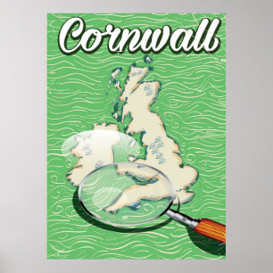 cornwall map vintage travel poster