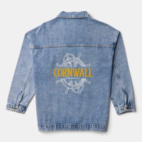 Cornwall One And All Cornish Vintage Ships Wheel  Denim Jacket