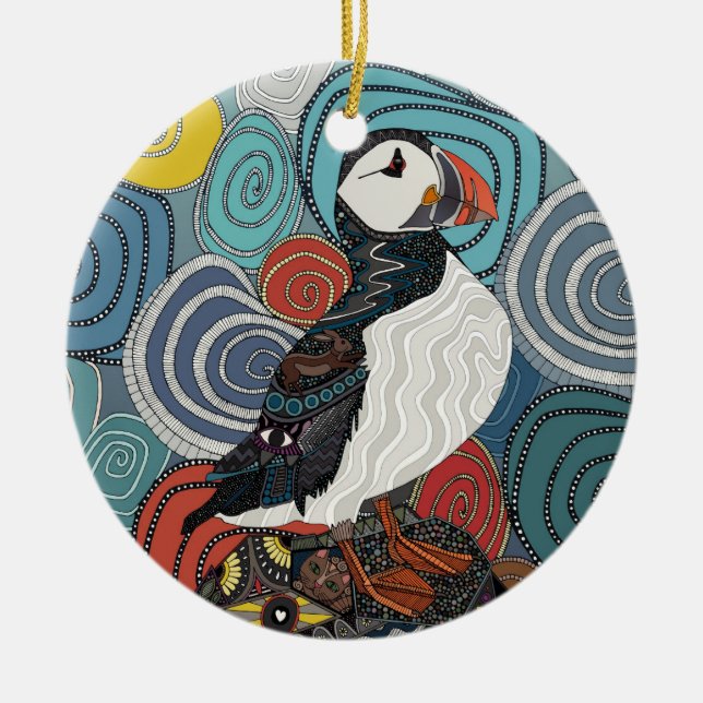 cornwall puffin ceramic ornament (Front)