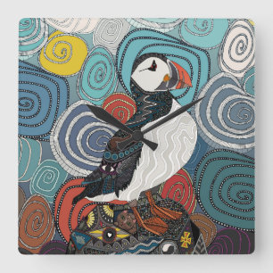 Cornwall puffin square wall clock