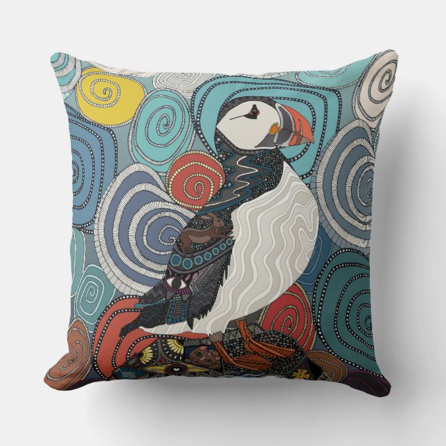 Cornwall puffin throw pillow (Front)