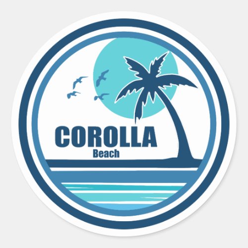 Corolla Beach North Carolina Palm Tree Birds Classic Round Sticker