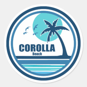 Corolla Beach North Carolina Palm Tree Birds Classic Round Sticker