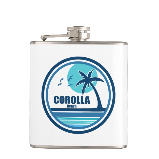 Corolla Beach North Carolina Palm Tree Birds Flask (Front)